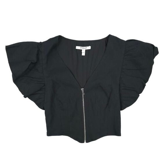 NWOT Derek Lam 10 Crosby Genna Puff Sleeve Front Zip Linen Blend Top Cropped - Picture 3 of 10